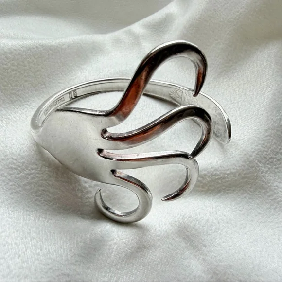 Sterling Silver Plate Sculptural Fork-Form First Love Coachella Cuff Bracelet - Picture 11 of 16